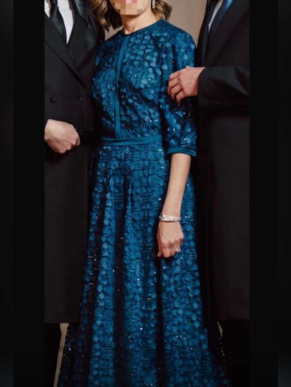 Elegant Teal Blue Sequin Floral A-Line Dress